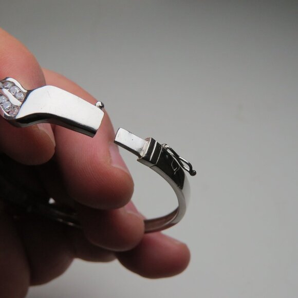 *925 Sterling Silver Diamond Bangle Bracelet - Picture 6 of 8